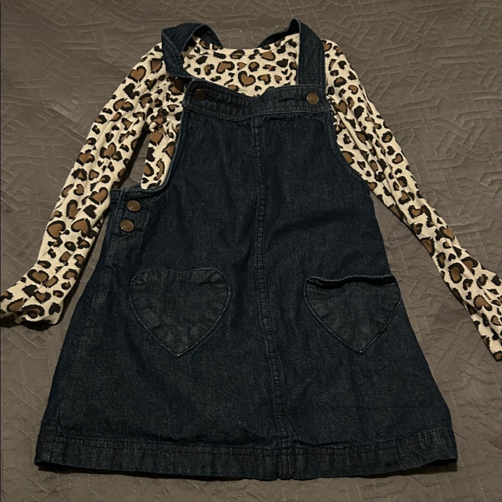 Max Studio Denim Overall with Leopard Print Top